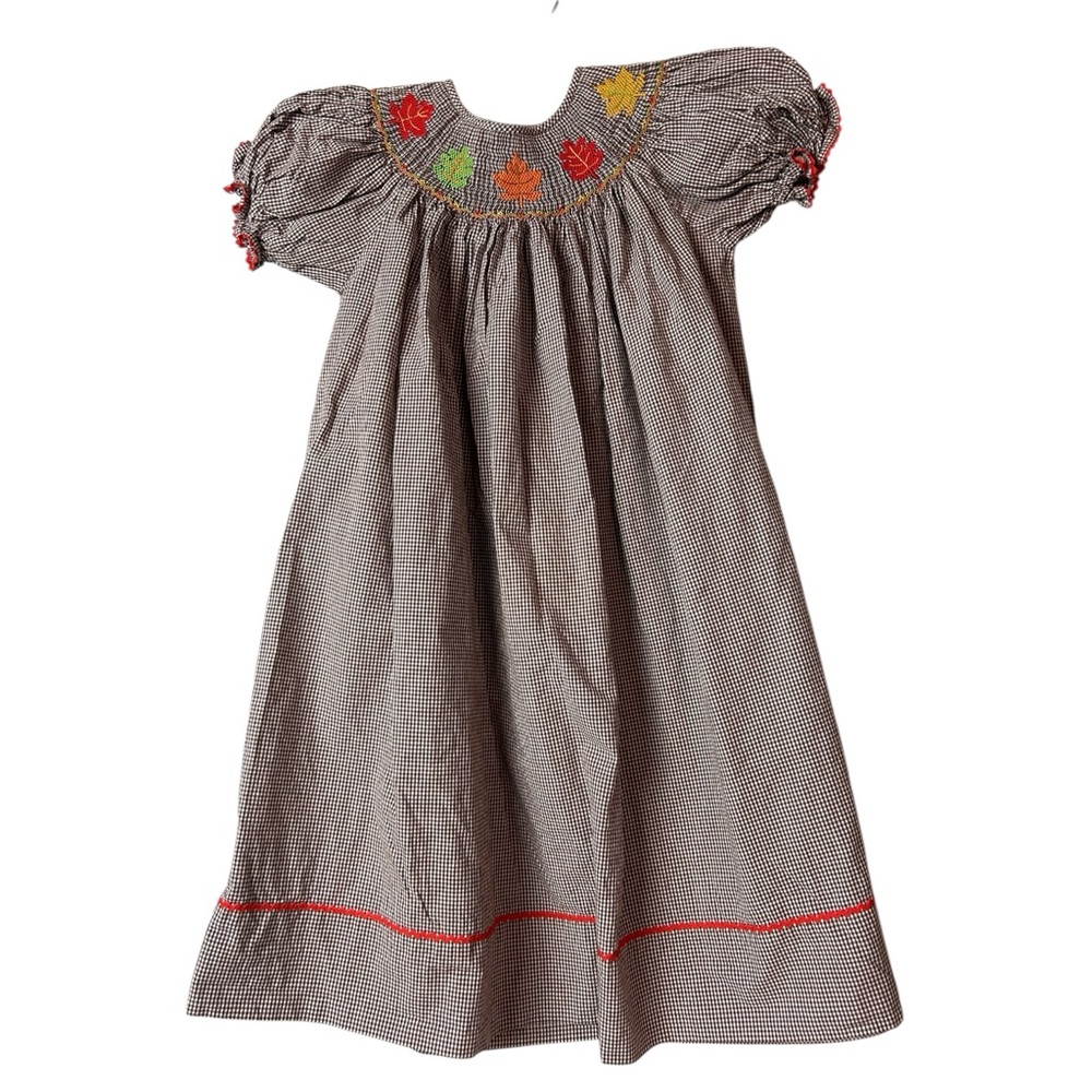 Velani Classics Girls Checkered Smocked Embroidered 100% Cotton Dress Size 5